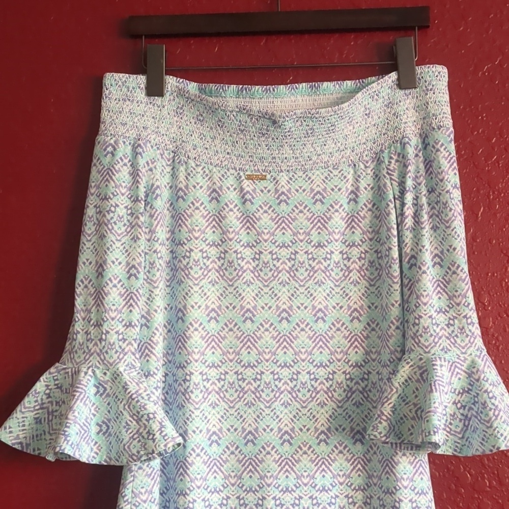 CABANA LIFE-Naples Off the Shoulder Shift Dress Size Small (Purple/Teal) - Picture 2 of 8